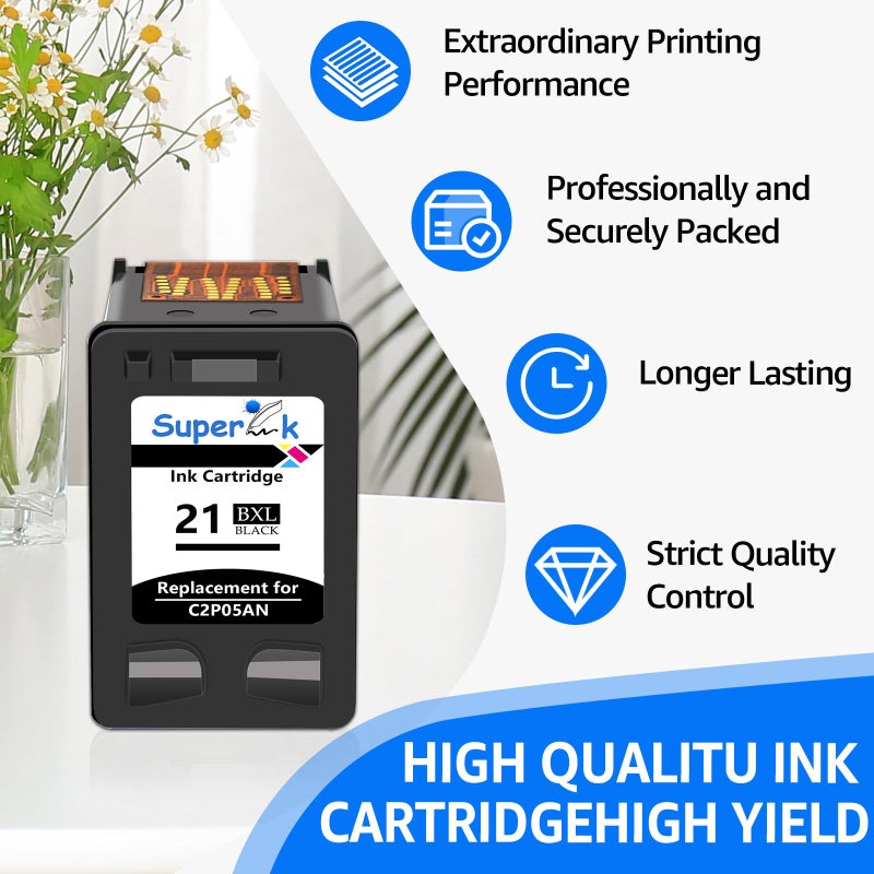 SuperInk 21XL 22XL Ink Cartridge Combo Pack Remanufactured for HP 21 22 21 XL 22 XL Compatible with DeskJet F4180 F2110 D1560 Officejet 4315 J3680 4315Y FAX 1250 3180 Printer (Black Tri-Color,2 Pack) - Image 4